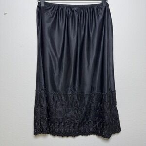 VTG Azurra Women Whimsigoth Nylon Slip Skirt Large Black Lace Trim Embroidered